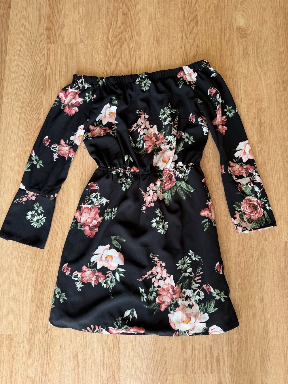 Floral Off-Shoulder Black Dress